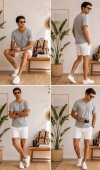 Erkek Gri V Yaka Slim Fit T-Shirt